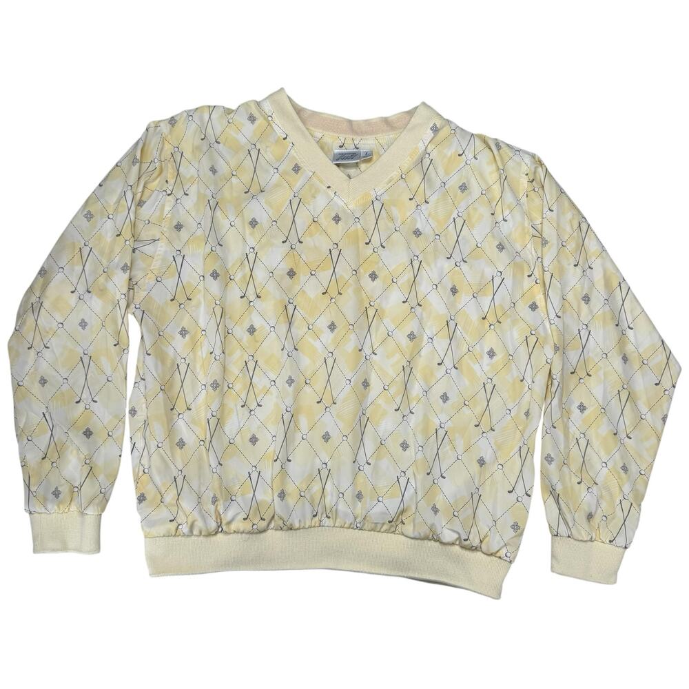 Vintage Golf Yellow Argyle Print Lightweight Pullover Jacket Top Size Large Mens